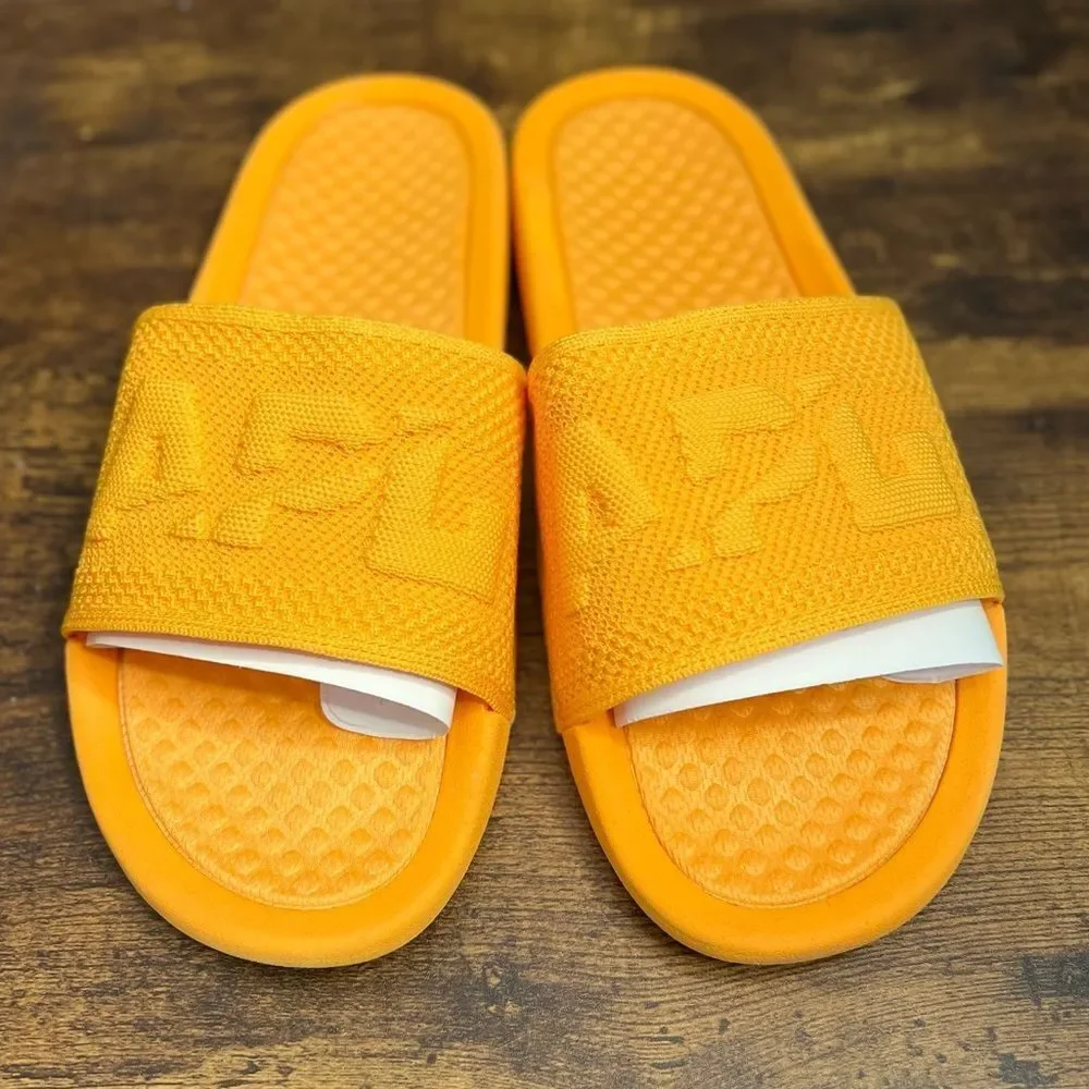 APL Big Logo TechLoom Slides in Mango. Unisex, Men Size 9/Ladies 10.5. NIB!
